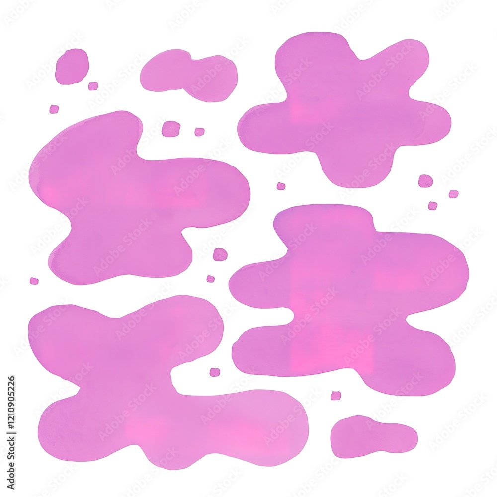 A collection of abstract pink shapes on a white background, evoking a playful and artistic vibe.
