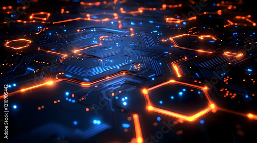 Wallpaper Mural Abstract Futuristic Circuit Board with Glowing Hexagons and Lines Torontodigital.ca