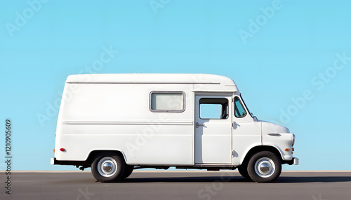 Wallpaper Mural Minimalist White Vintage Van in Clean Design Against Light Blue Background Torontodigital.ca