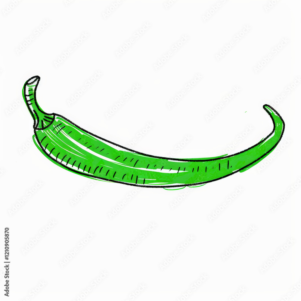 single green chili pepper with smooth surface and curved shape single green chili pepper with smooth surface and curved shape