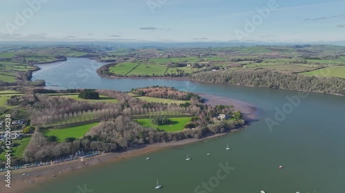 Wallpaper Mural Dittisham and Greenway Quay and Ferry  from a drone, River Dart, Devon, England Torontodigital.ca