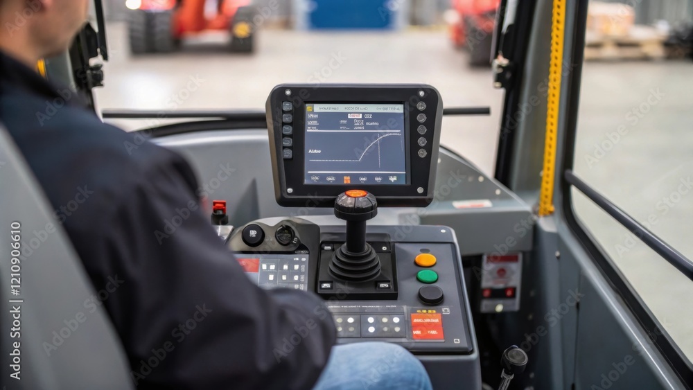 Obraz premium A snapshot of the machines cab where an operator skillfully maneuvers levers and controls focused on a digital display that provides realtime data on depth and stability.