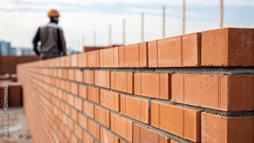 Wallpaper Mural Closeup of a finished wall section showcasing the neat lines of mortar and brick with the bricklayers silhouette in the background symbolizing the end result of hours of diligent Torontodigital.ca
