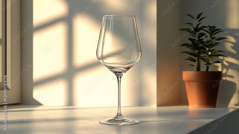 Empty wine glass on windowsill in sunlight. Empty wine glass on windowsill in sunlight.