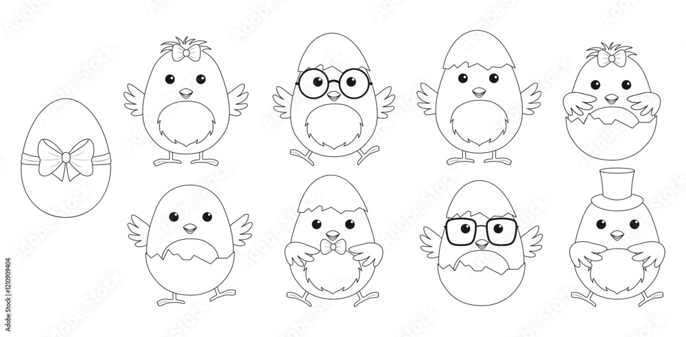 A set of cute Easter chicks. Vector illustration. A set of cute Easter chicks. Vector illustration.