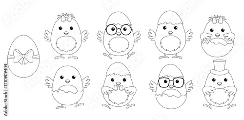 A set of cute Easter chicks. Vector illustration.