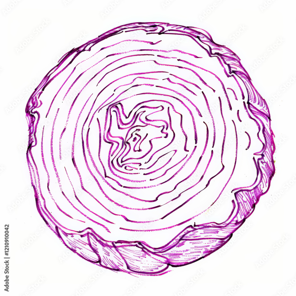 Obraz premium Sliced red onion illustration with detailed texture and vibrant color