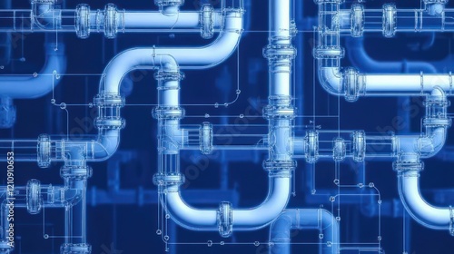 Seamless White Piping Pattern on Blue Background for Plumbing and Industrial Applications