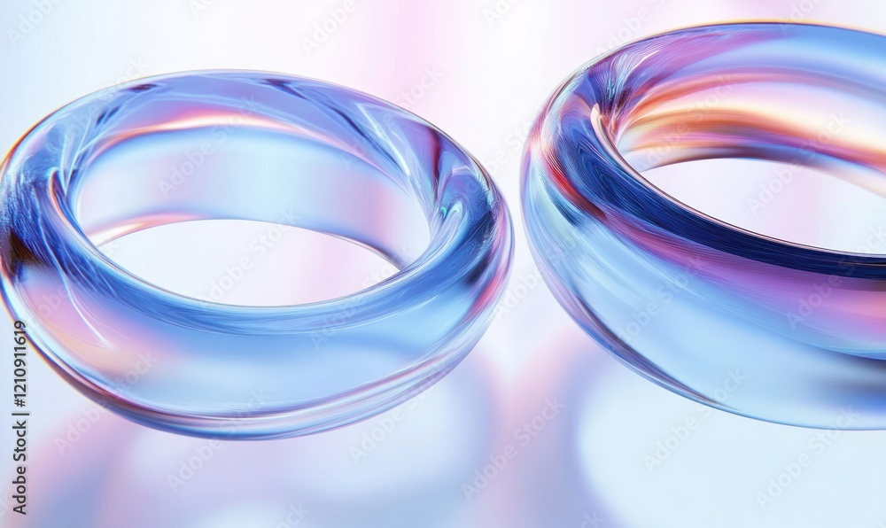 Abstract Glass Rings 3D Render Minimalist Design Soft Pastel Color Gradient Refraction Iridescent Light Abstract Glass Rings 3D Render Minimalist Design Soft Pastel Color Gradient Refraction Iridescent Light