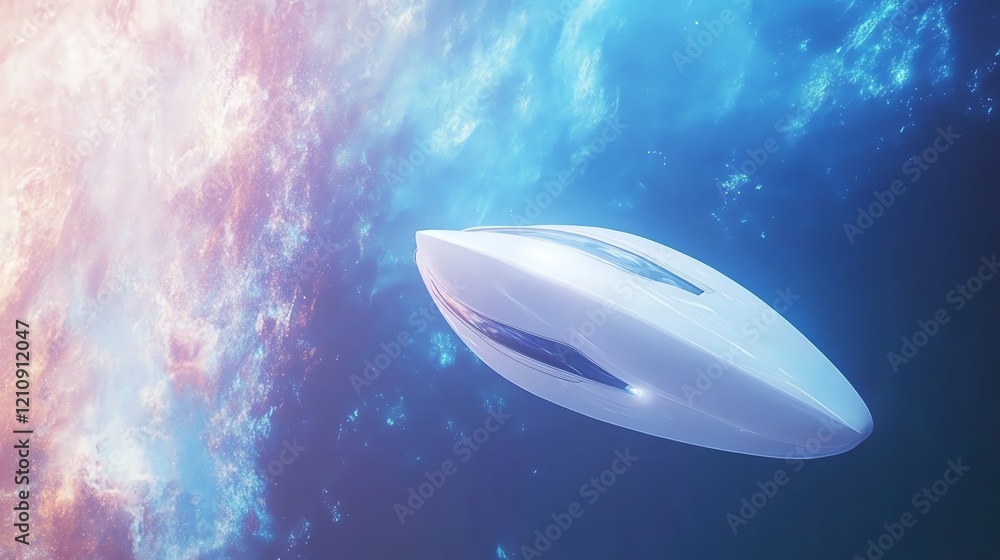 Futuristic spaceship navigating through a vibrant nebula. A sleek, white vessel explores the cosmos amidst swirling colors and cosmic dust. Futuristic spaceship navigating through a vibrant nebula. A sleek, white vessel explores the cosmos amidst swirling colors and cosmic dust.
