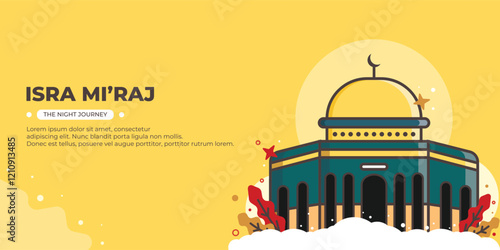 isra miraj vector with al aqsa mosque concept. vector illustration. night journey. can be used for banner, background, and poster