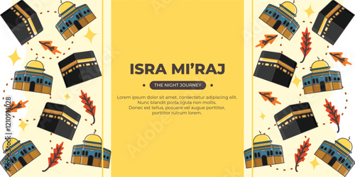 isra miraj vector with kaaba and al aqsa mosque concept. vector illustration. night journey. can be used for banner, background, and poster