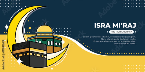 isra miraj vector with kaaba and al aqsa mosque concept. vector illustration. night journey. can be used for banner, background, and poster