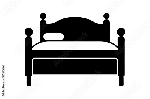 "Classic Wooden Bed Vector Illustration - Minimalist Black and White Design"