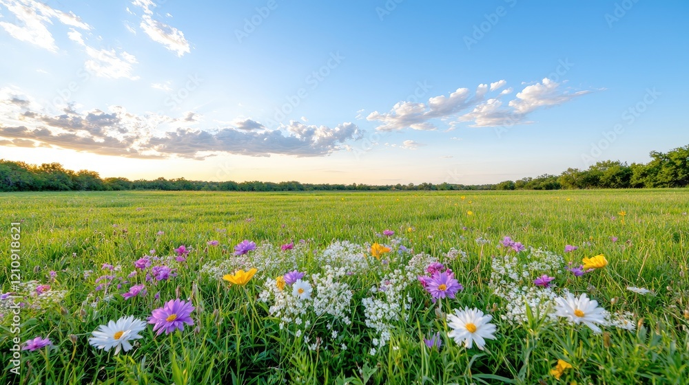 Sunset meadow wildflowers summer landscape nature Sunset meadow wildflowers summer landscape nature