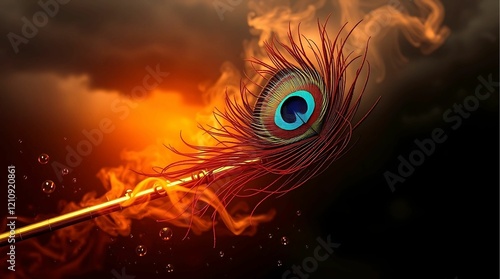 flute and a peacock feather. Generative AI