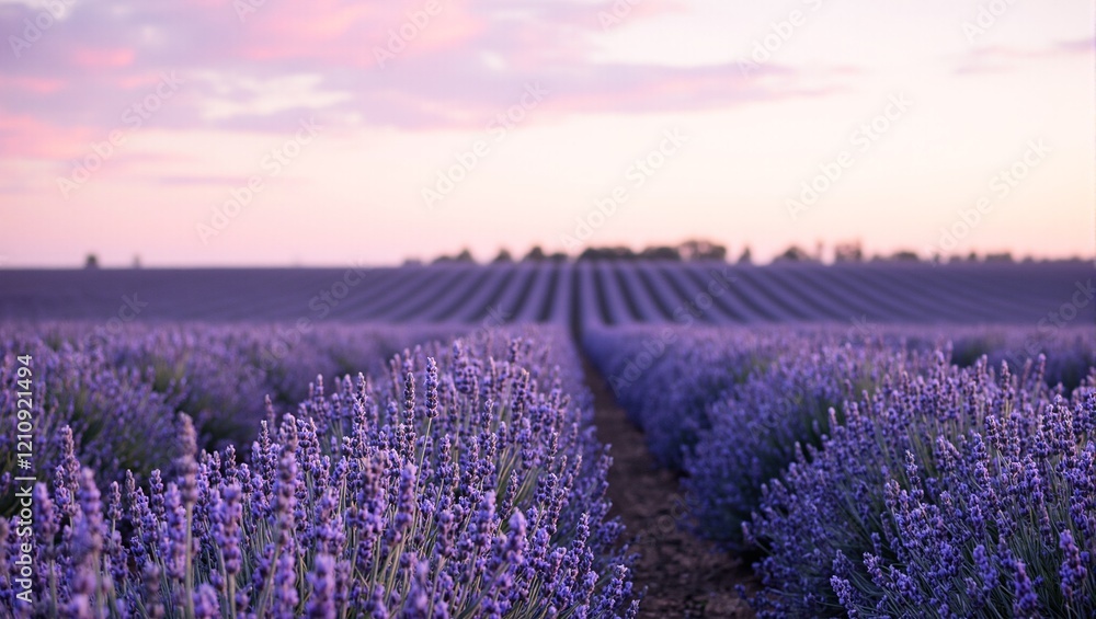 Obraz premium Vibrant lavender field at sunset
