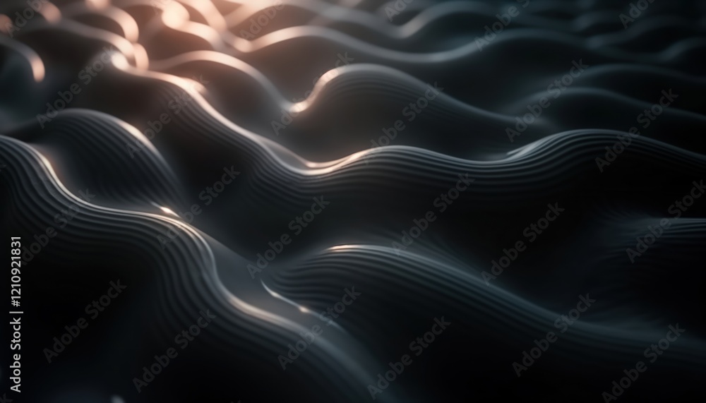 Obraz premium Abstract black background with radiant flowing lines. Fluid, visually captivating effect. Modern minimalist design. Soft glow, smooth lines. Engaging focal point. Ideal for contemporary projects.