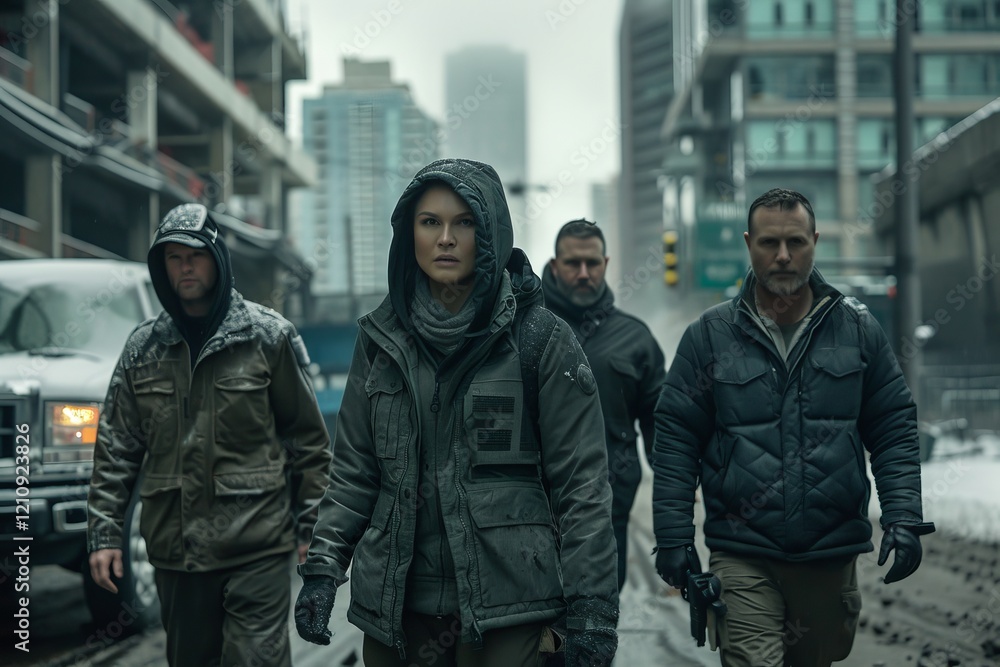 Group of men with hooded sweatshirts in the city. Group of men with hooded sweatshirts in the city.