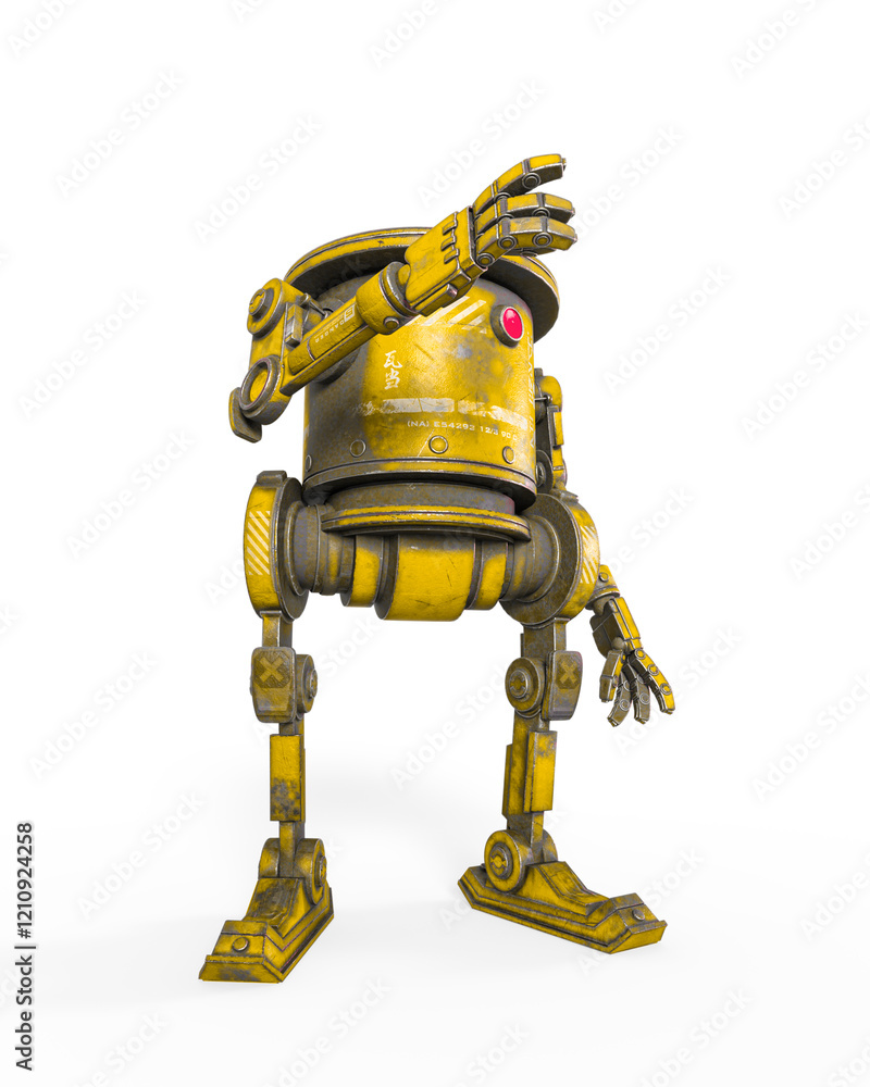 coolest robot is on draw pose and also talking in white background on side view coolest robot is on draw pose and also talking in white background on side view