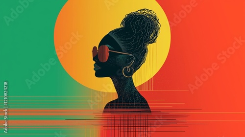 Cool poster african woman in shades sun yellow green red and black