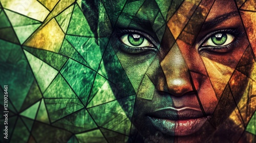 Beautiful mosaic portrait of a young african woman with green eyes