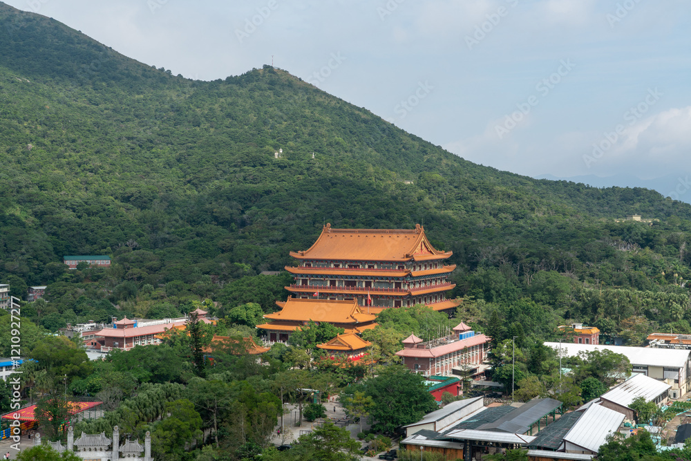 View of the Po Lin Monastery from the top of the observation deck View of the Po Lin Monastery from the top of the observation deck