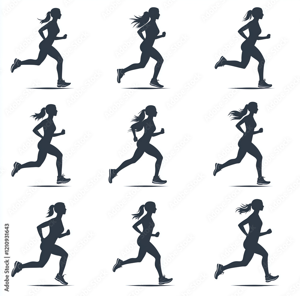 Set of running man and woman silhouettes on a white background Set of running man and woman silhouettes on a white background