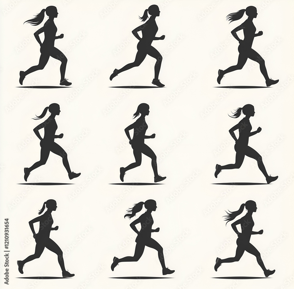 Set of running man and woman silhouettes on a white background Set of running man and woman silhouettes on a white background