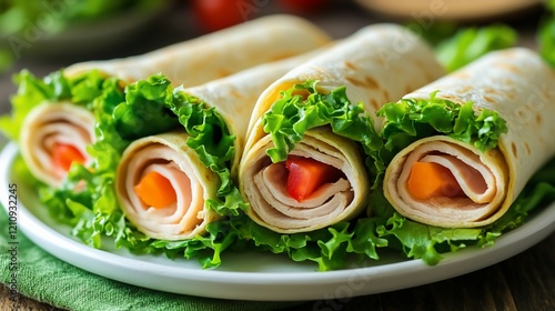 Turkey wraps, lettuce, carrots, healthy lunch photo