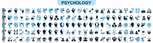 set of modern psychology icons in vector format, containing wellness and healthcare, mental health psychological, therapy services, education and counseling