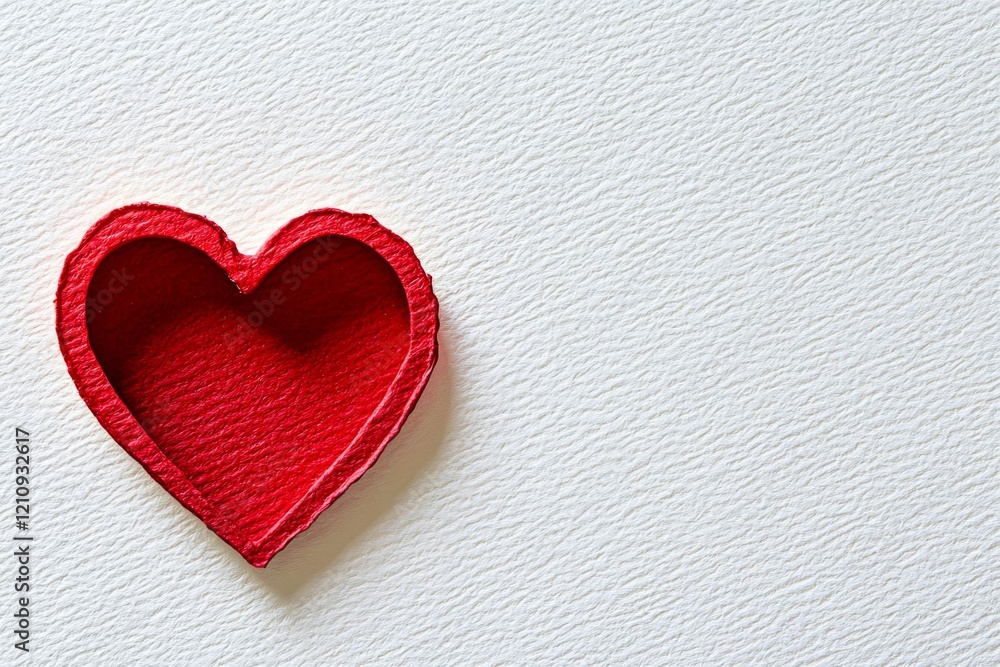 Heart shaped hole in white paper with red blank space. Heart shaped hole in white paper with red blank space.