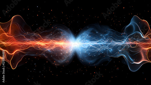 An electromagnetism explosion showcasing electric and magnetic field lines and sparks, banner, with copy space. Electric Fields. Illustration