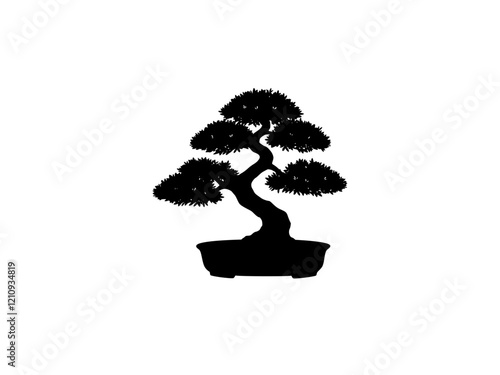 Vector design of a bonsai logo on a white background
