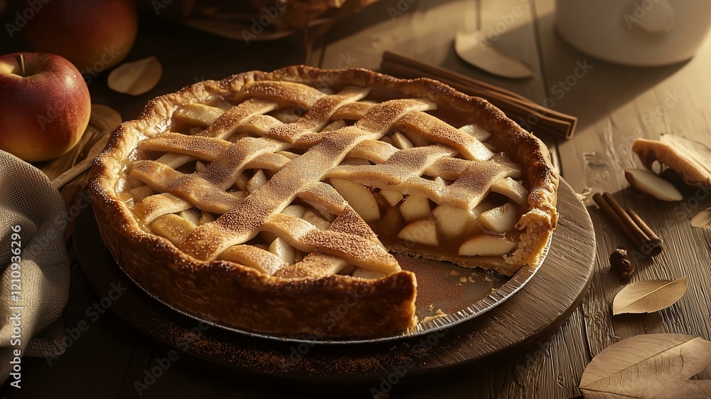 Freshly baked apple pie with a golden crust, cinnamon sprinkle, and steam rising from a warm slice
Freshly baked apple pie with a golden crust, cinnamon sprinkle, and steam rising from a warm slice