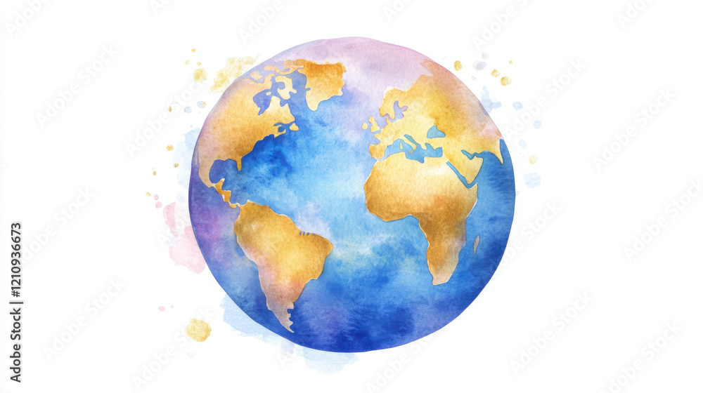 Naklejka premium beautiful watercolor illustration of Earth, showcasing vibrant colors and artistic flair