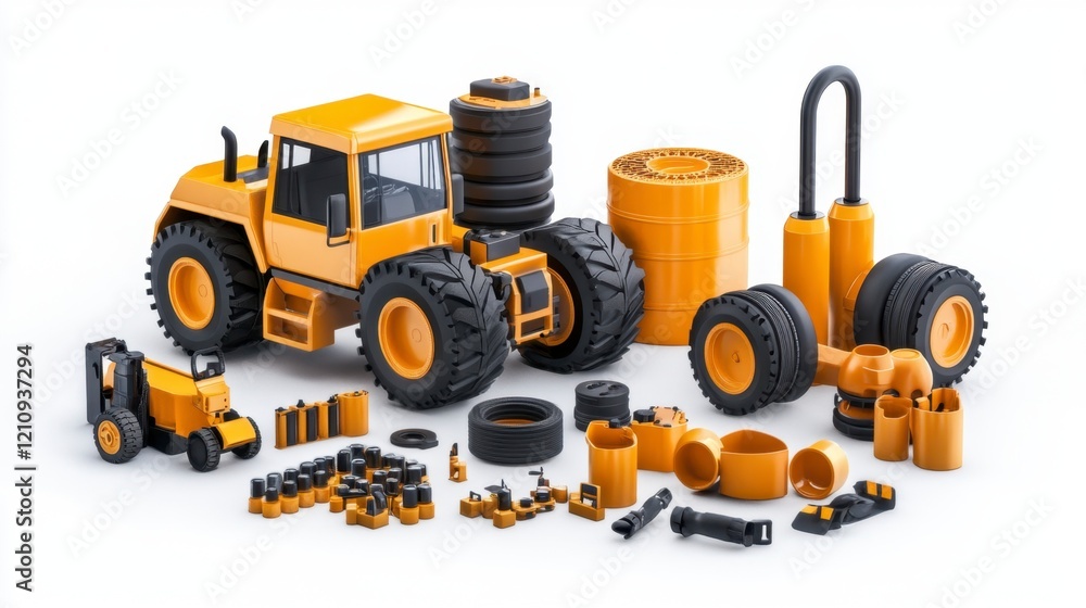 Construction Vehicle Toy Set with Various Accessories in Bright Yellow Construction Vehicle Toy Set with Various Accessories in Bright Yellow