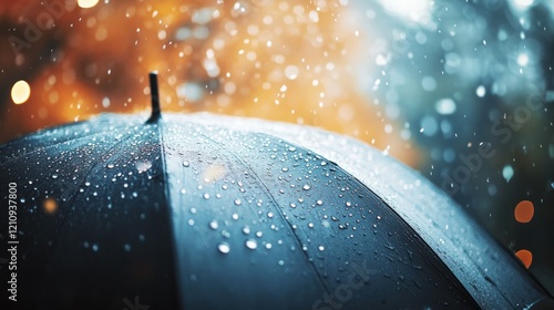 Rainy Day Umbrella Close-Up: A Serene Autumn Scene