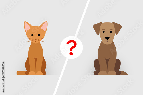 Cat and dog, concept of choosing a pet for adoption or buying