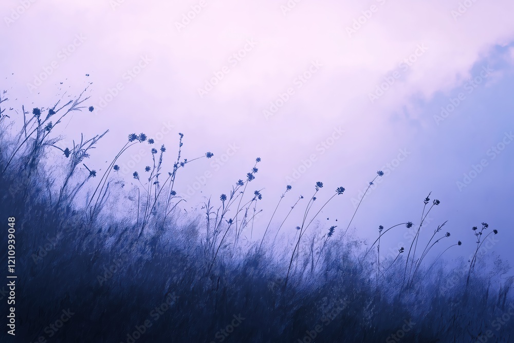 Serene Silhouette of Flowers Against a Purple Sky Serene Silhouette of Flowers Against a Purple Sky