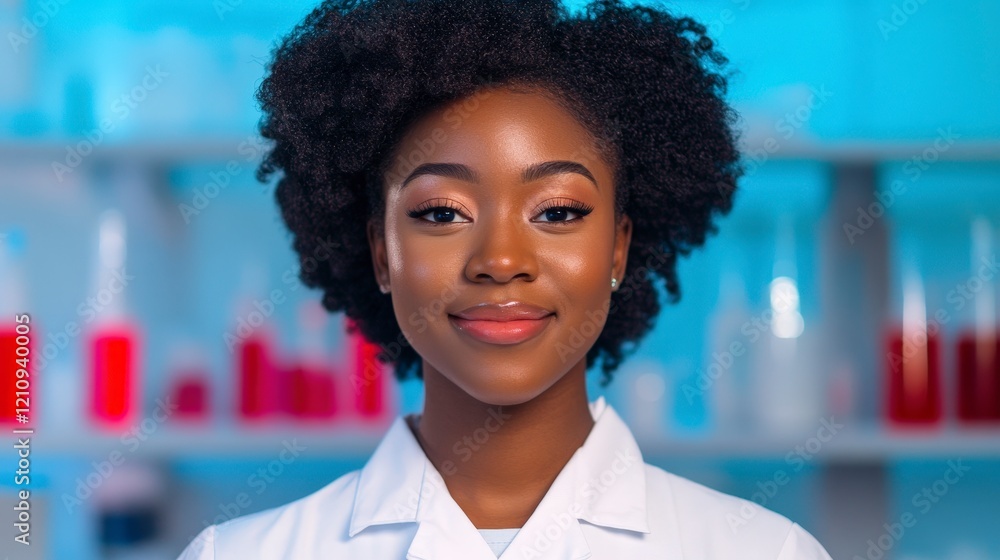 Smiling Female Scientist with Natural Hair in a Laboratory Setting Smiling Female Scientist with Natural Hair in a Laboratory Setting