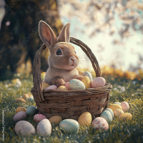 easter bunny with basket of eggs