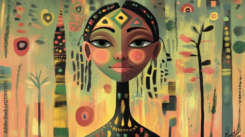 Abstact portrait of an african woman painting