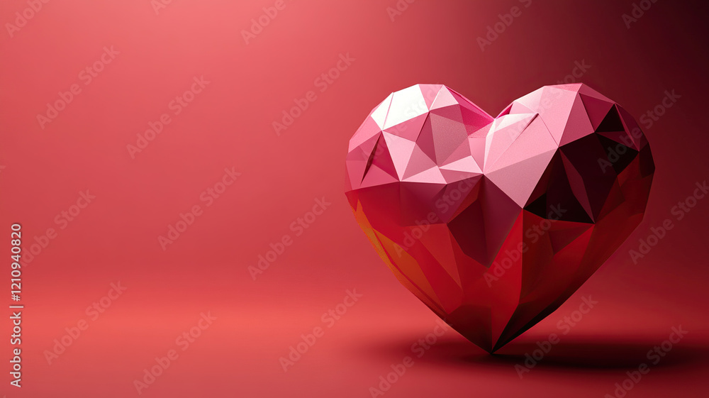 Red low poly heart-shaped Red background for Valentine Day Red low poly heart-shaped Red background for Valentine Day