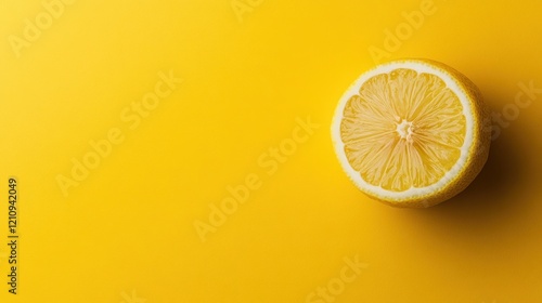 Halved lemon on yellow background, studio shot, food photography, vibrant