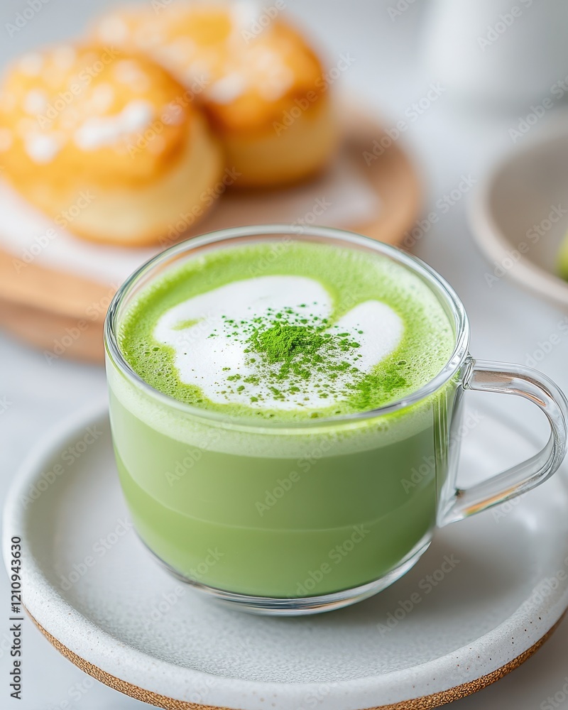 Modern Minimalistic Tea Set with Matcha and Delicious Pastry Modern Minimalistic Tea Set with Matcha and Delicious Pastry