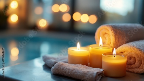 Serene Spa Relaxation: Candles and Towels by Poolside
