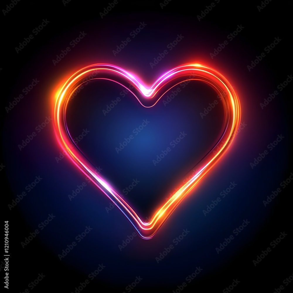 Minimalist glowing neon heart icon on a dark gradient background. Minimalist glowing neon heart icon on a dark gradient background.