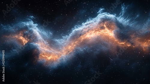 A DNA helix constructed from strands of light, floating in a dark, infinite void with faint starry patterns. 17