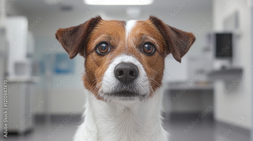 Close-up Portrait of a Curious Jack Russell Terrier in a Bright and Modern Veterinary Clinic Environment with Soft Lighting and Neutral Colors Close-up Portrait of a Curious Jack Russell Terrier in a Bright and Modern Veterinary Clinic Environment with Soft Lighting and Neutral Colors